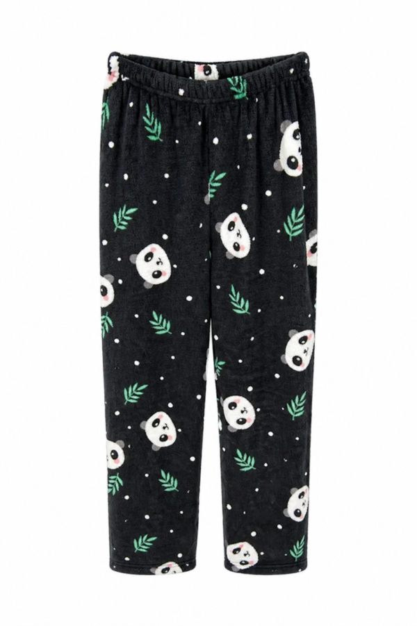 Pantalon Polar Estampado Panda Negro