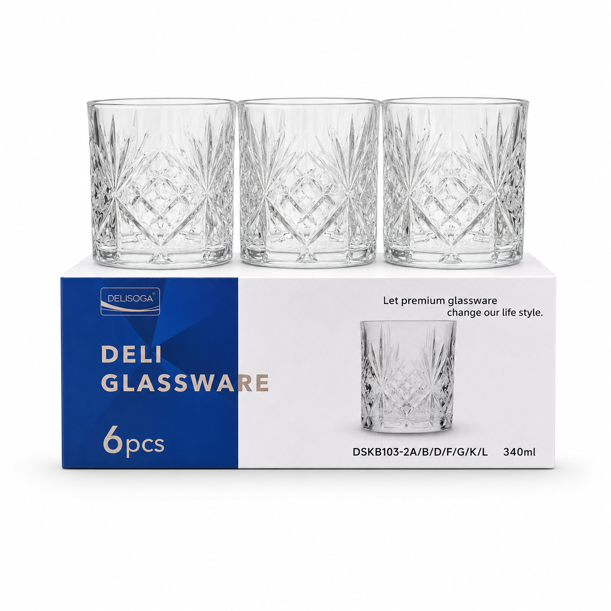 Vaso Deliglass De Vidrio Tallado 340ML Pack X6