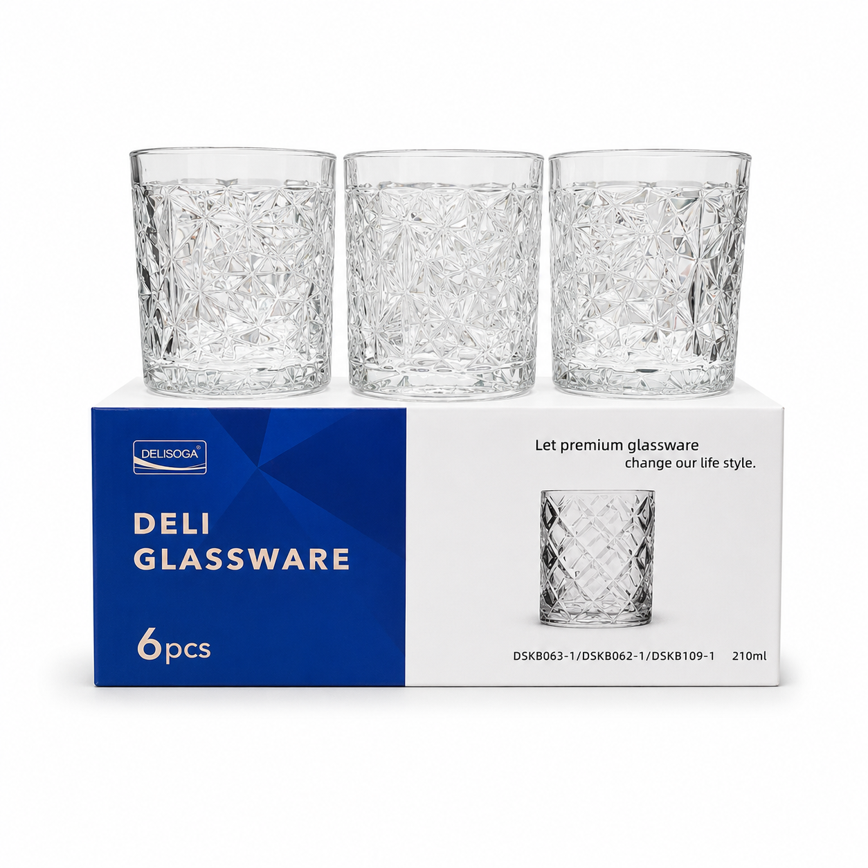 Vaso Deliglass De Vidrio Tallado 210ML Pack X6